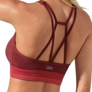 Lorna Jane Energise Sports Bra Strappy Marled Scoop Quick Dry Dark Red Marl XXS